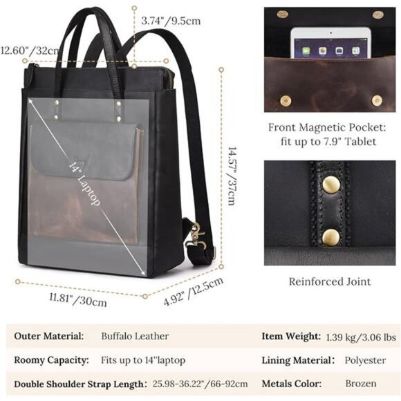 S-ZONE Genuine Leather Backpack Purse for Women Men Vintage Rucksack Handbag